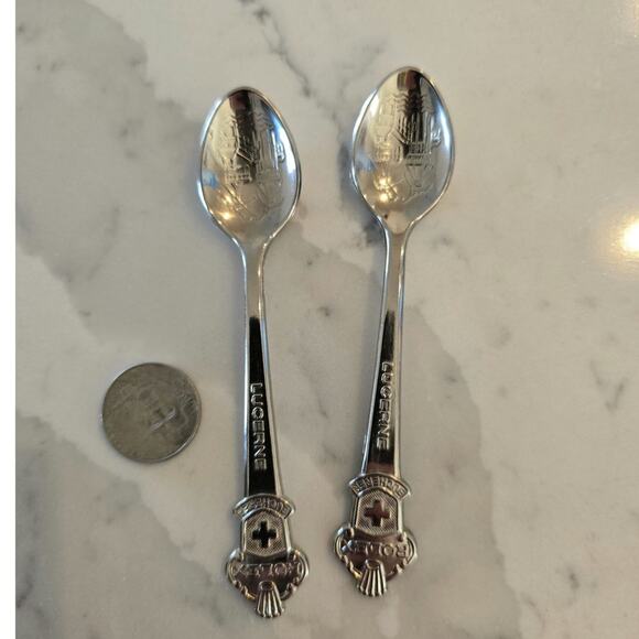 Vintage Lucerne Bucherer Rolex Souvenir Watch Spoons Teaspoon Switzerland